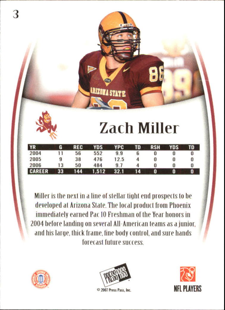 2007 Press Pass Legends #3 Zach Miller back image