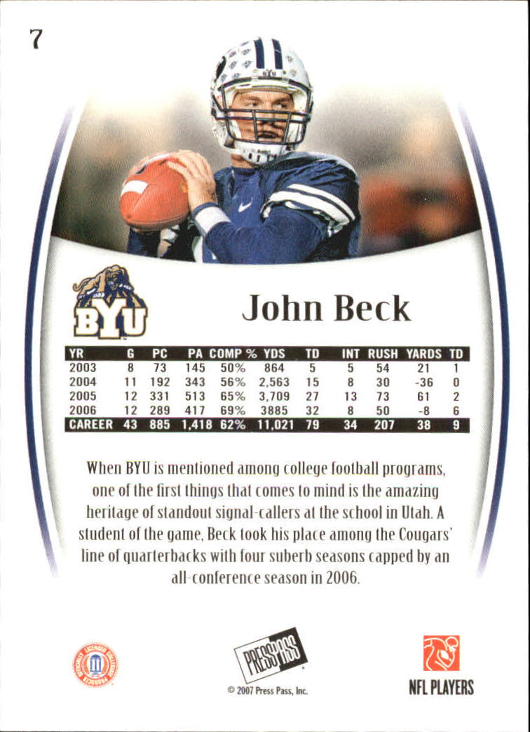 2007 Press Pass Legends #7 John Beck back image
