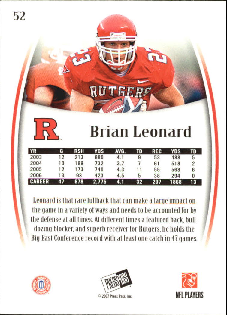 2007 Press Pass Legends #52 Brian Leonard back image