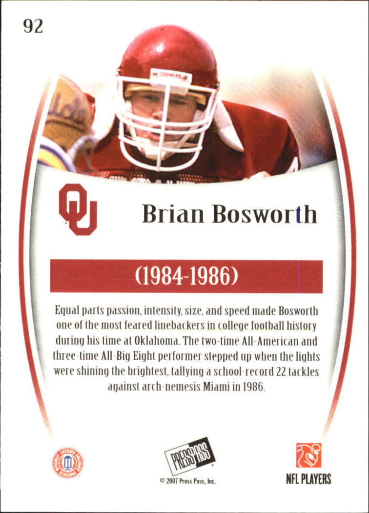 2007 Press Pass Legends #92 Brian Bosworth back image