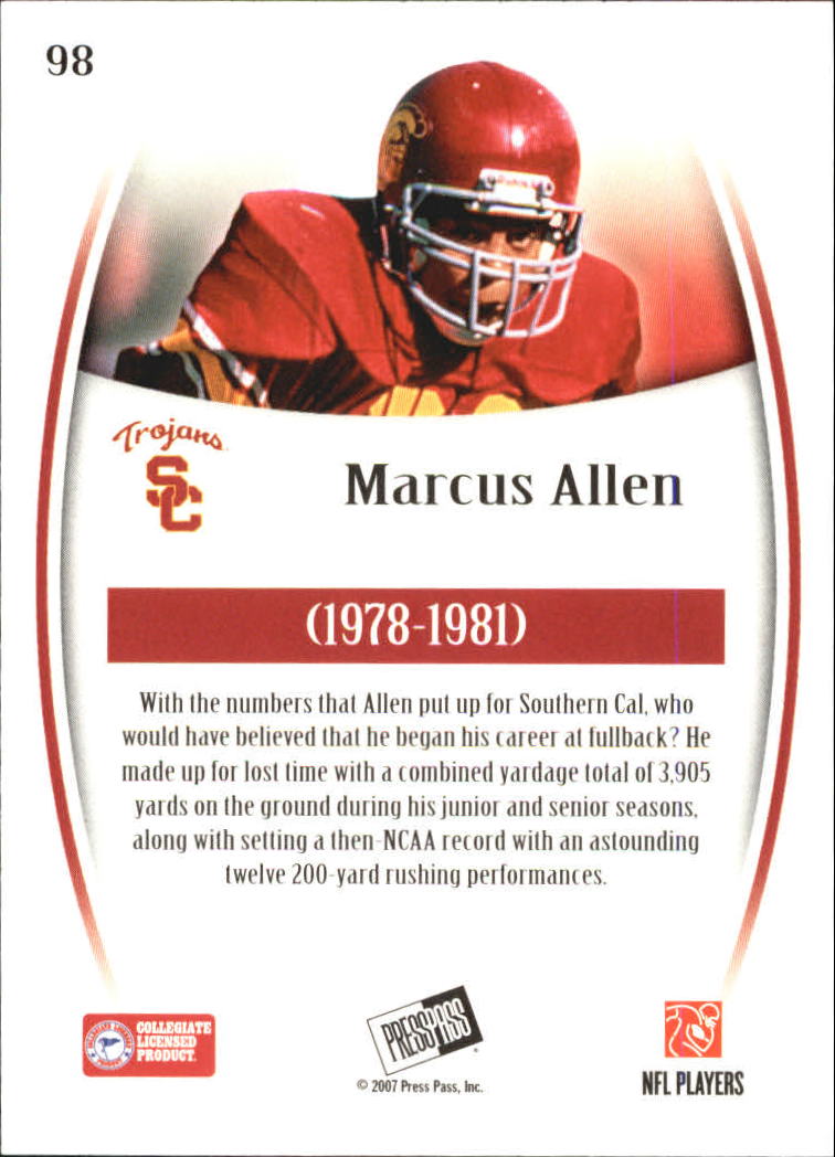 2007 Press Pass Legends #98 Marcus Allen back image