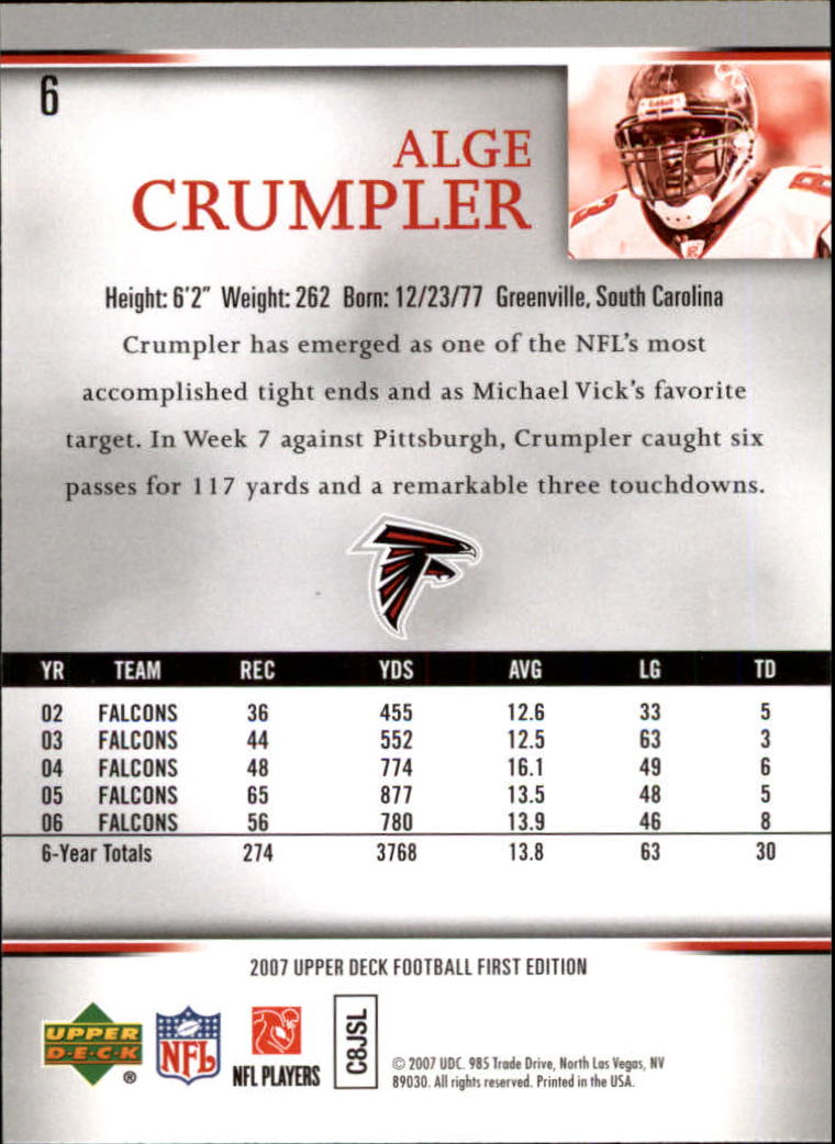 2007 Upper Deck First Edition #6 Alge Crumpler back image