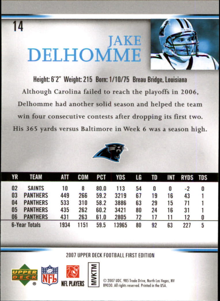 2007 Upper Deck First Edition #14 Jake Delhomme back image