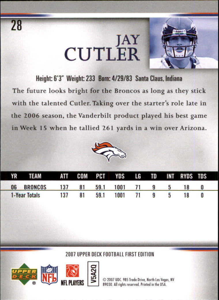 2007 Upper Deck First Edition #28 Jay Cutler back image