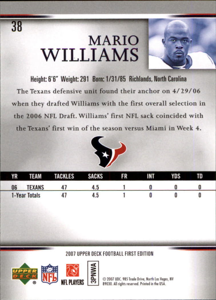 2007 Upper Deck First Edition #38 Mario Williams back image