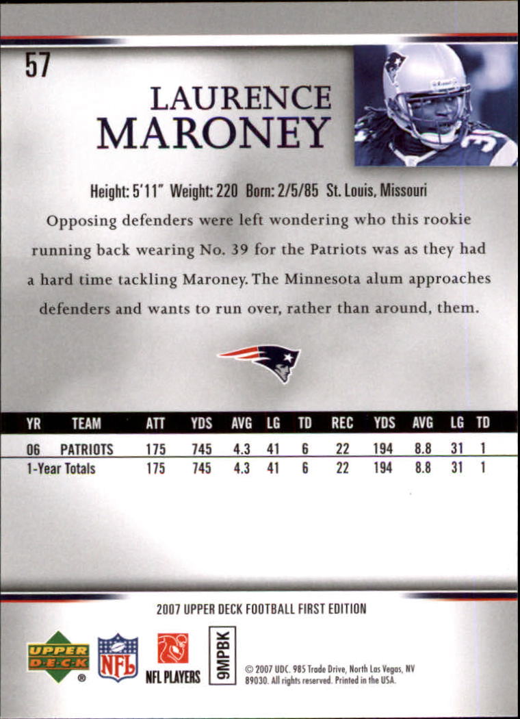 2007 Upper Deck First Edition #57 Laurence Maroney back image