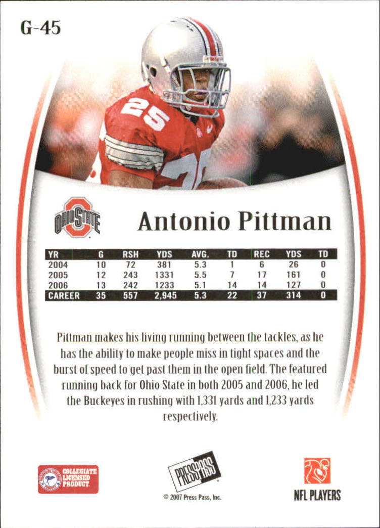 2007 Press Pass Legends Gold #45 Antonio Pittman back image