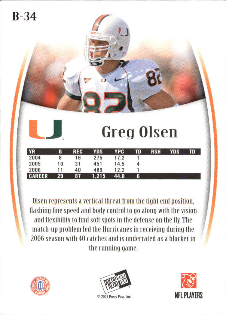2007 Press Pass Legends Bronze #34 Greg Olsen back image