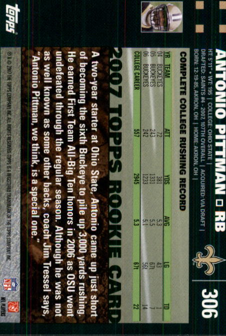 2007 Topps Football (Pick Card From List 288-439) C20 11-24 - Picture 35 of 291
