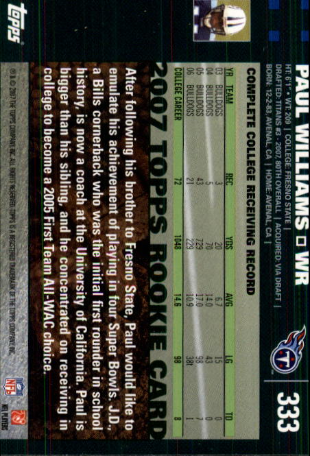 2007 Topps Football (Pick Card From List 288-439) C20 11-24 - Picture 87 of 291