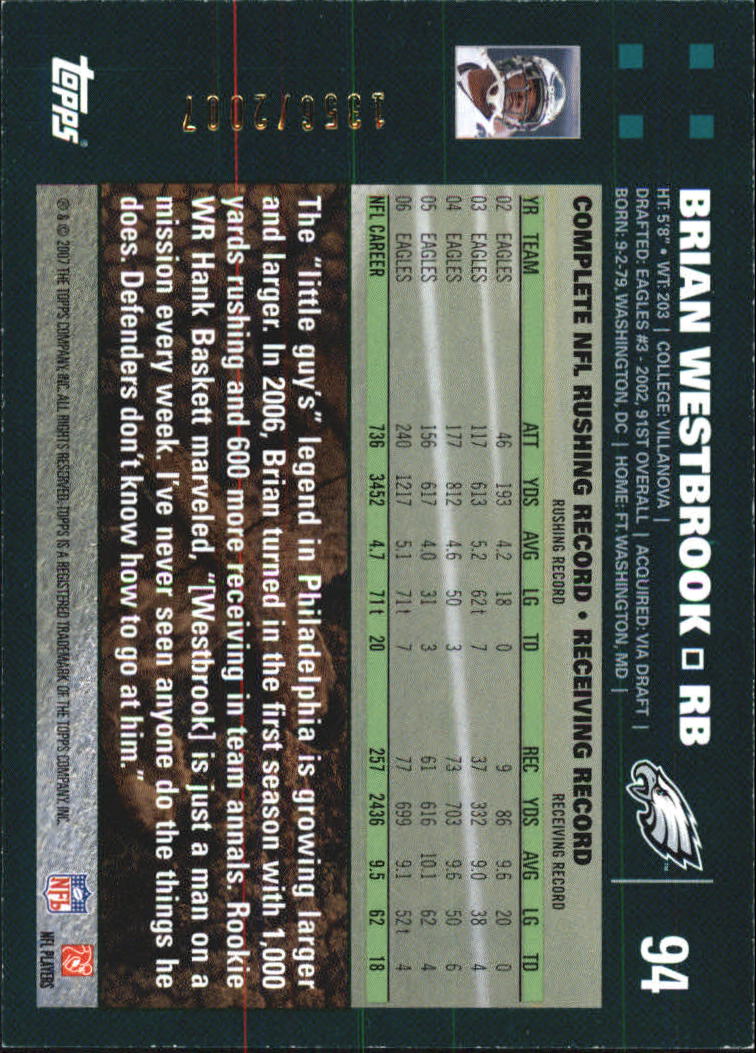 2007 Topps Copper #94 Brian Westbrook back image