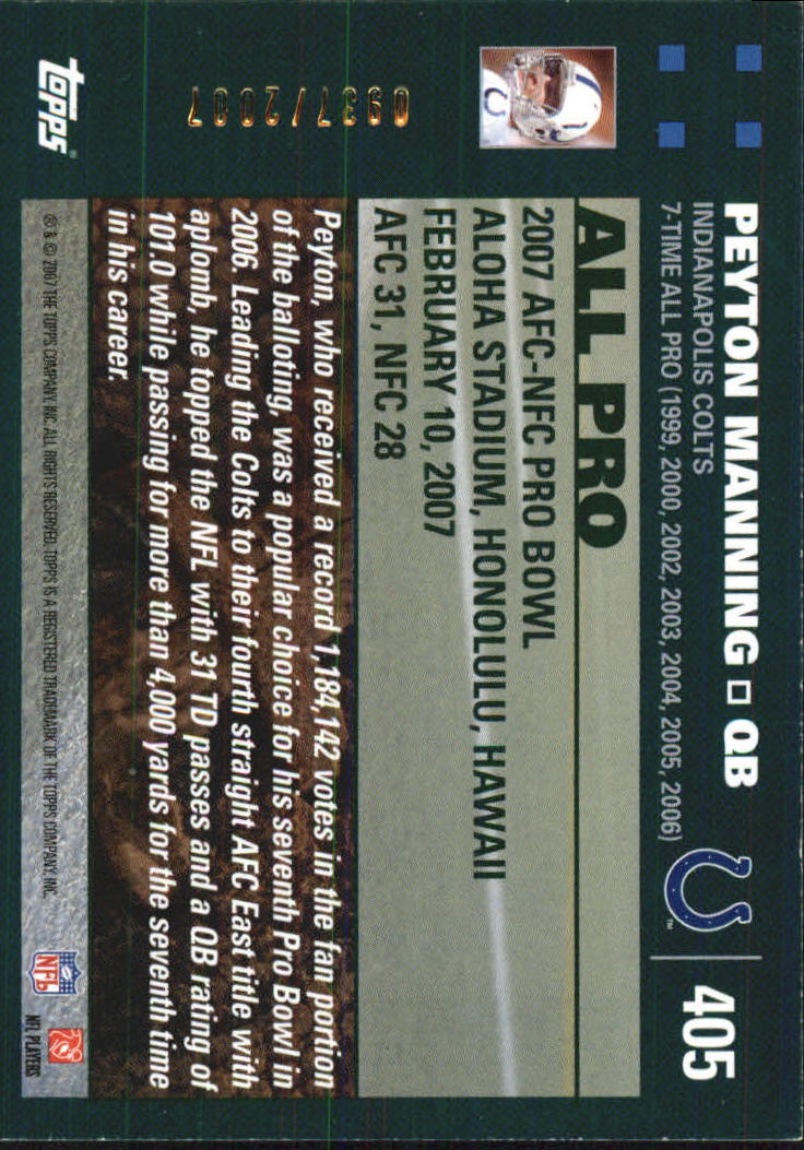 2007 Topps Copper #405 Peyton Manning PB back image