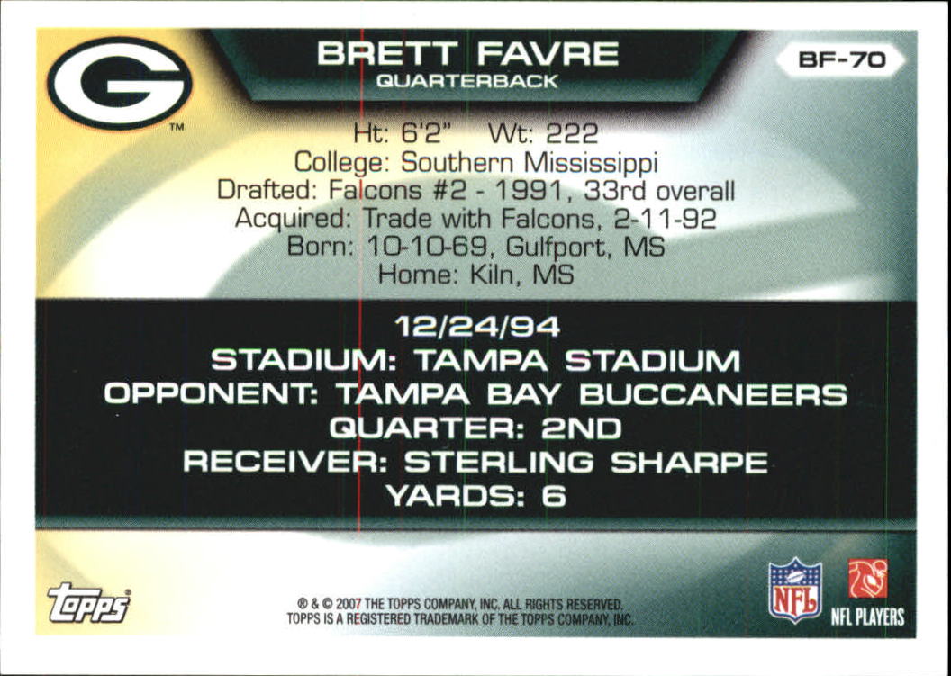 2007 Topps Brett Favre Collection #BF70 Brett Favre back image