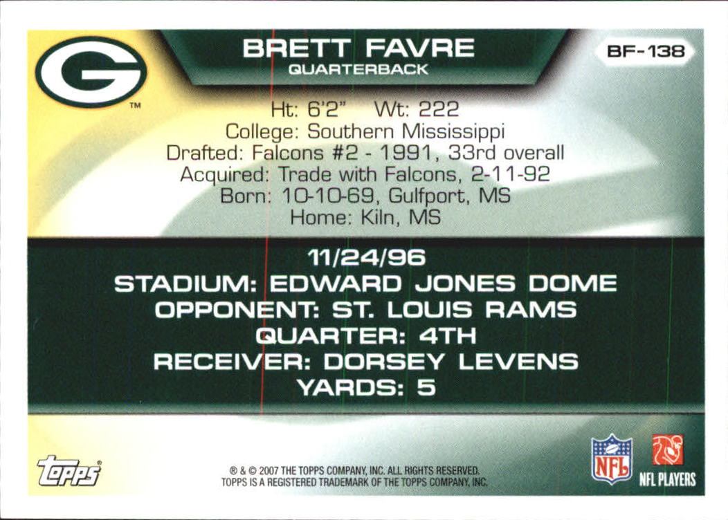 2007 Topps Brett Favre Collection #BF138 Brett Favre back image