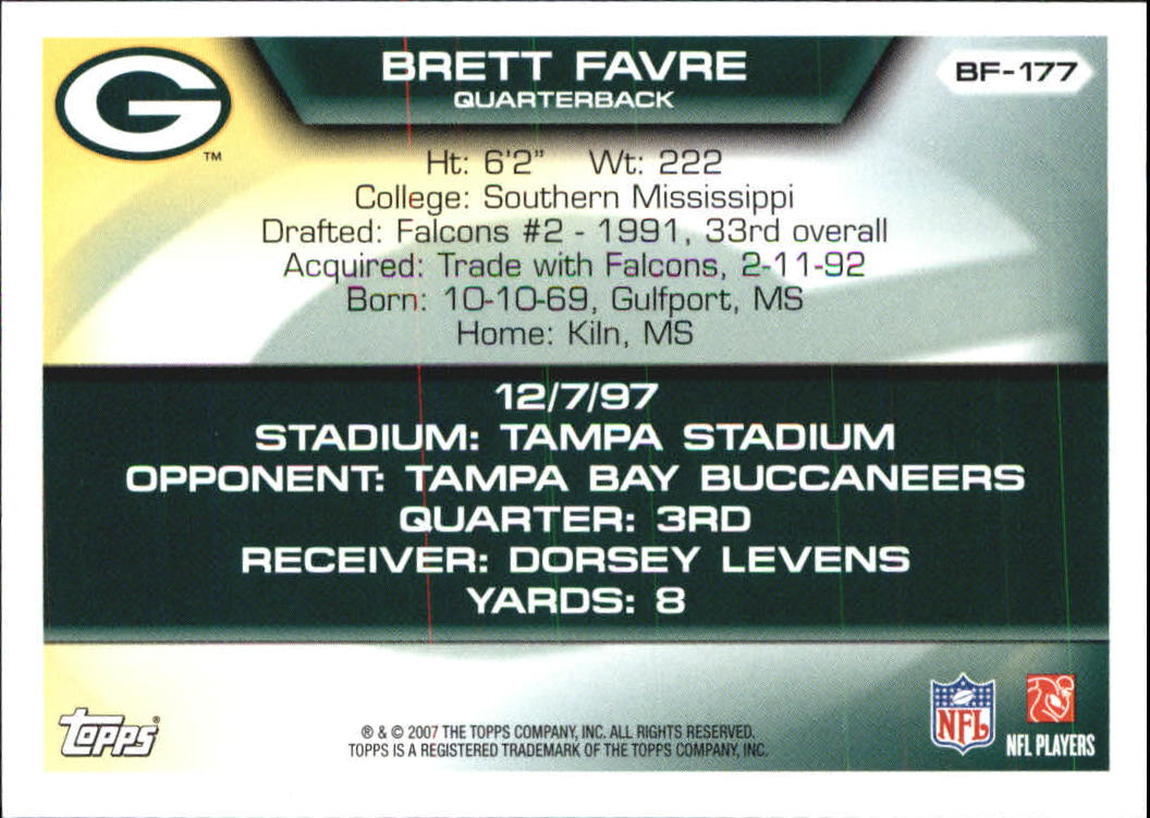 2007 Topps Brett Favre Collection #BF177 Brett Favre back image