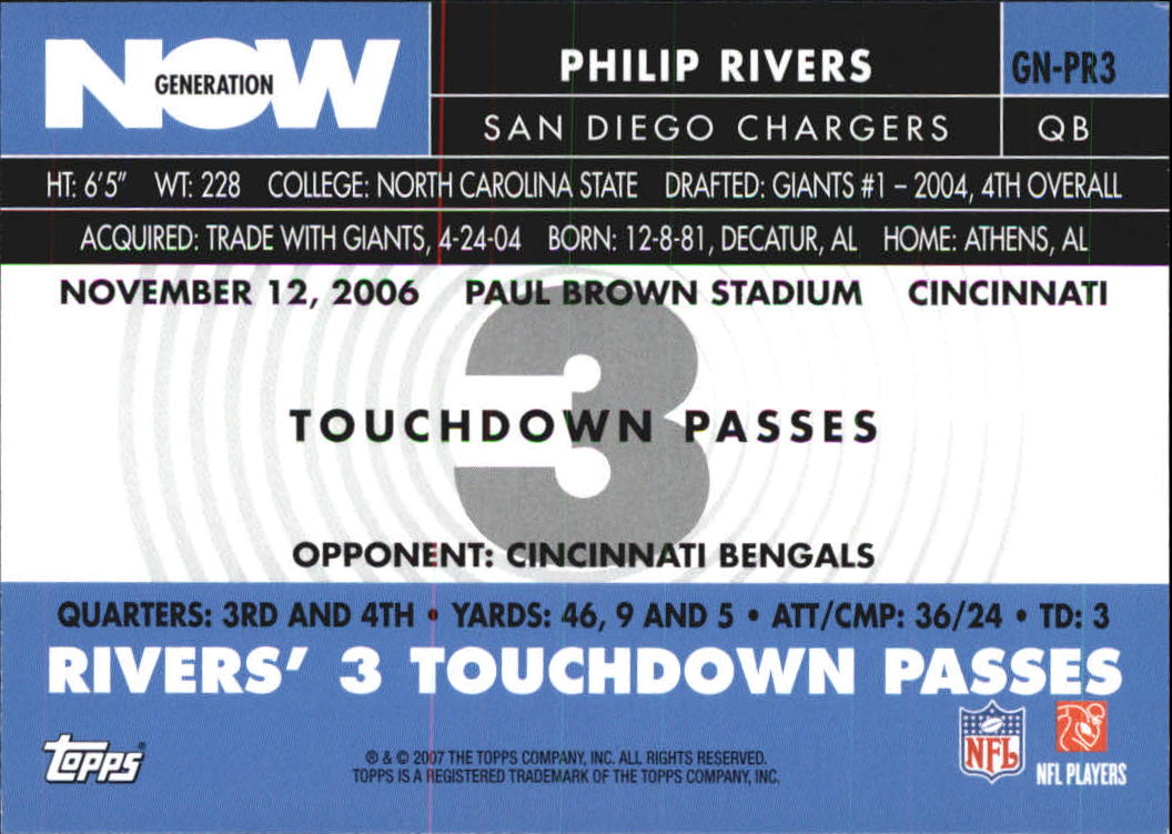 2007 Topps Generation Now #PR3 Philip Rivers back image