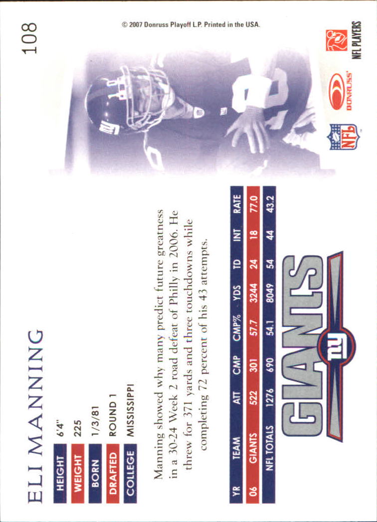A0654- 2007 Donruss Threads FB #s 1-225 +Inserts -You Pick- 15+ FREE US SHIP - Picture 134 of 289