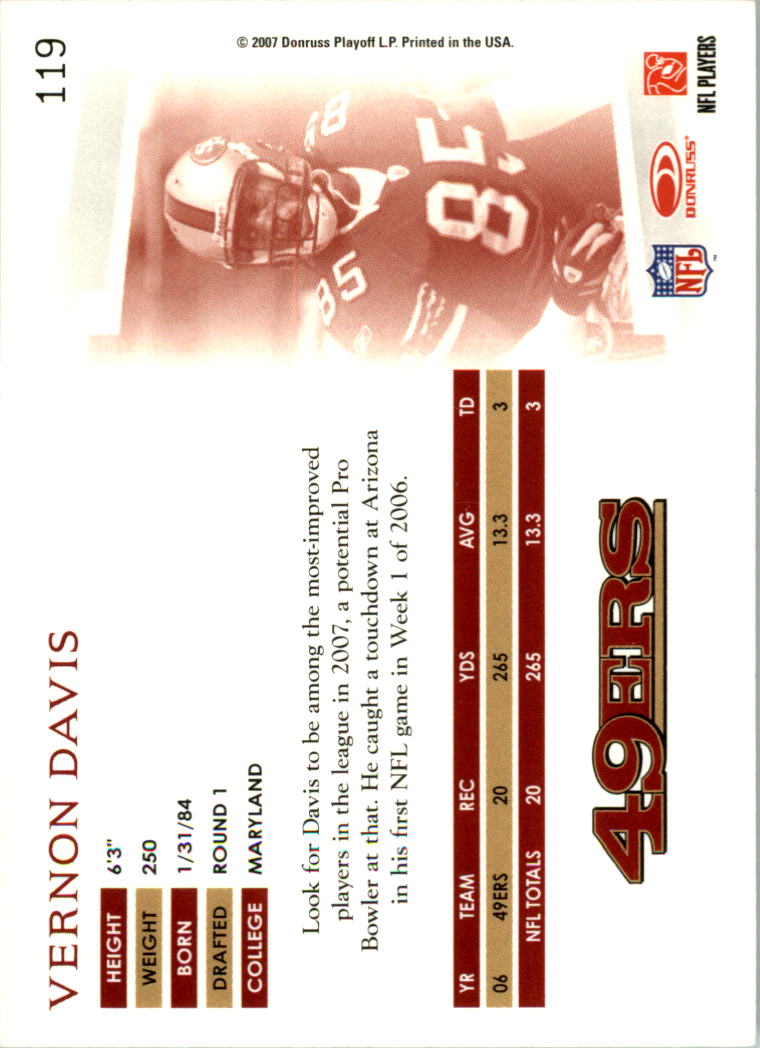 2007 Donruss Threads #119 Vernon Davis back image