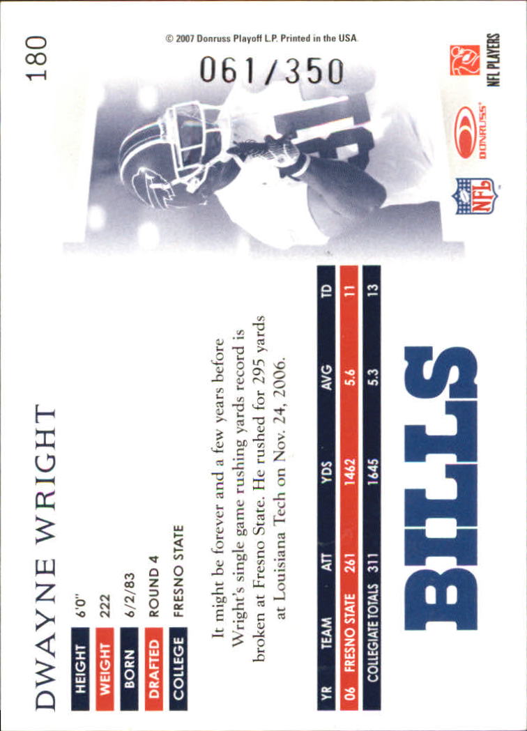 2007 Donruss Threads Retail Blue #180 Dwayne Wright back image