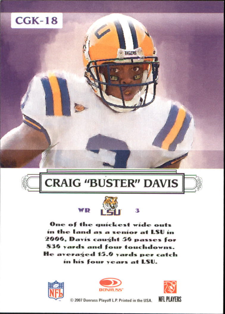 2007 Donruss Threads College Gridiron Kings Gold #18 Craig Buster Davis back image