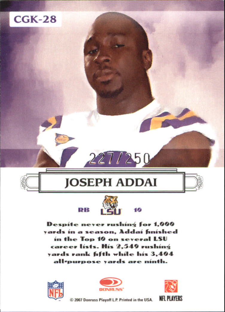 2007 Donruss Threads College Gridiron Kings Silver Holofoil #28 Joseph Addai back image