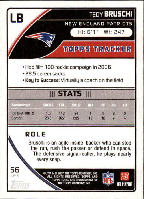 2007 Topps Total #56 Tedy Bruschi back image