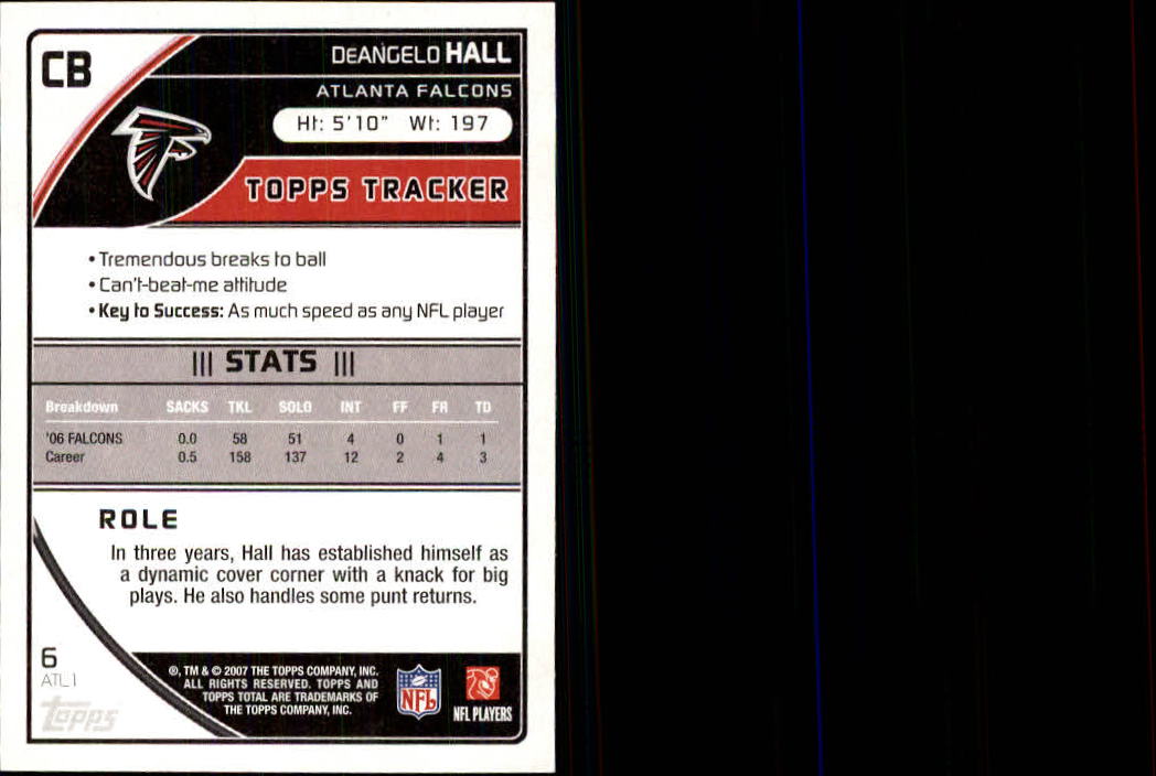 2007 Topps Total Red #6 DeAngelo Hall back image