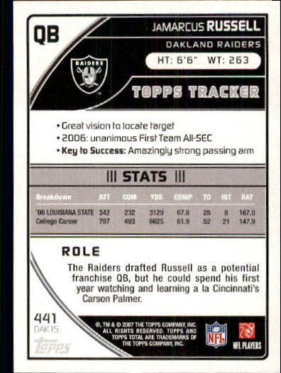 2007 Topps Total Red #441 JaMarcus Russell back image