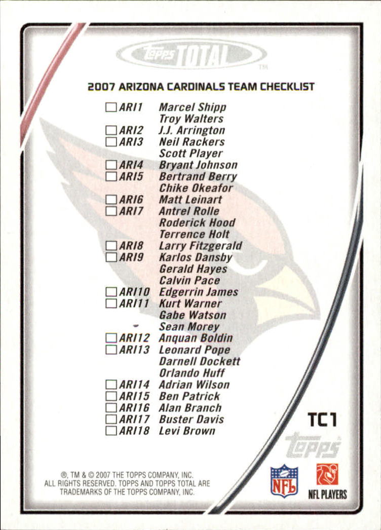 2007 Topps Total Team Checklists #TC1 Matt Leinart back image
