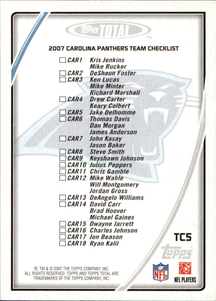 2007 Topps Total Team Checklists #TC5 Steve Smith WR back image