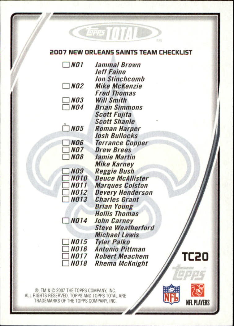 2007 Topps Total Team Checklists #TC20 Reggie Bush back image