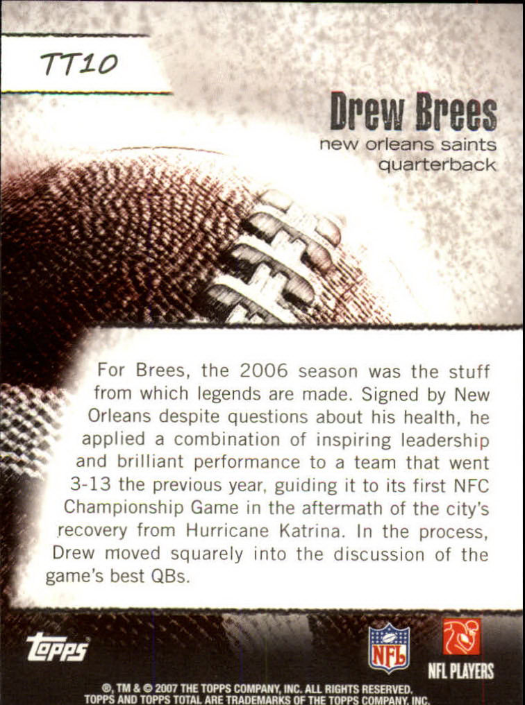 2007 Topps Total Total Topps #TT10 Drew Brees back image