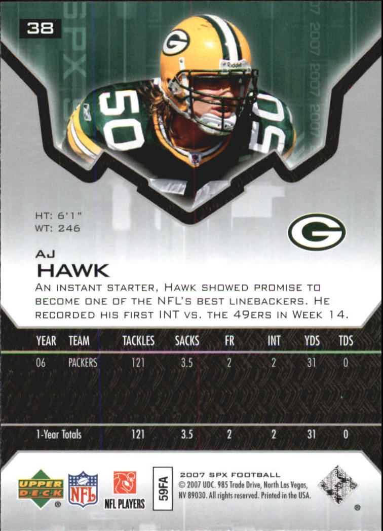 2007 SPx #38 A.J. Hawk back image