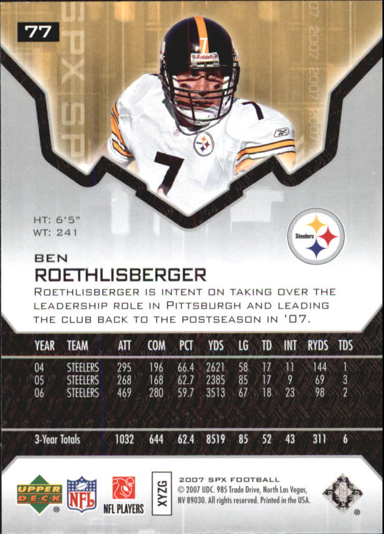 2007 SPx #77 Ben Roethlisberger back image
