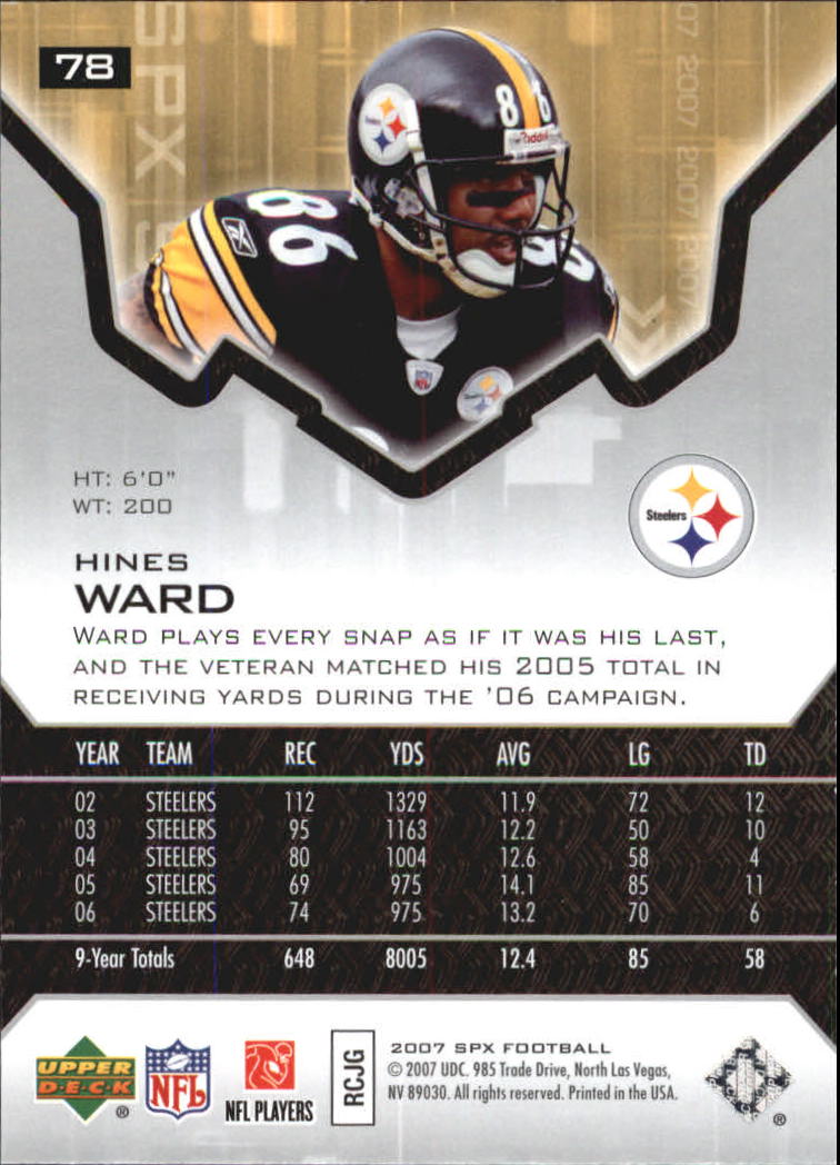 2007 SPx #78 Hines Ward back image