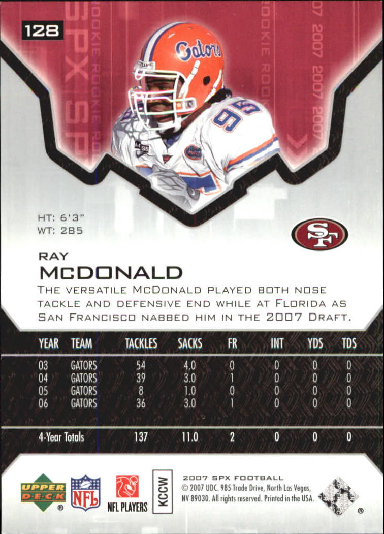 2007 SPx #128 Ray McDonald RC back image