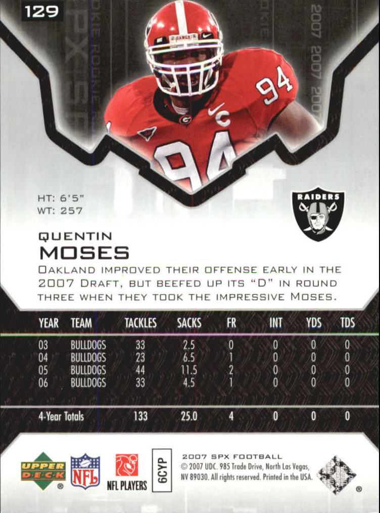 2007 SPx #129 Quentin Moses RC back image
