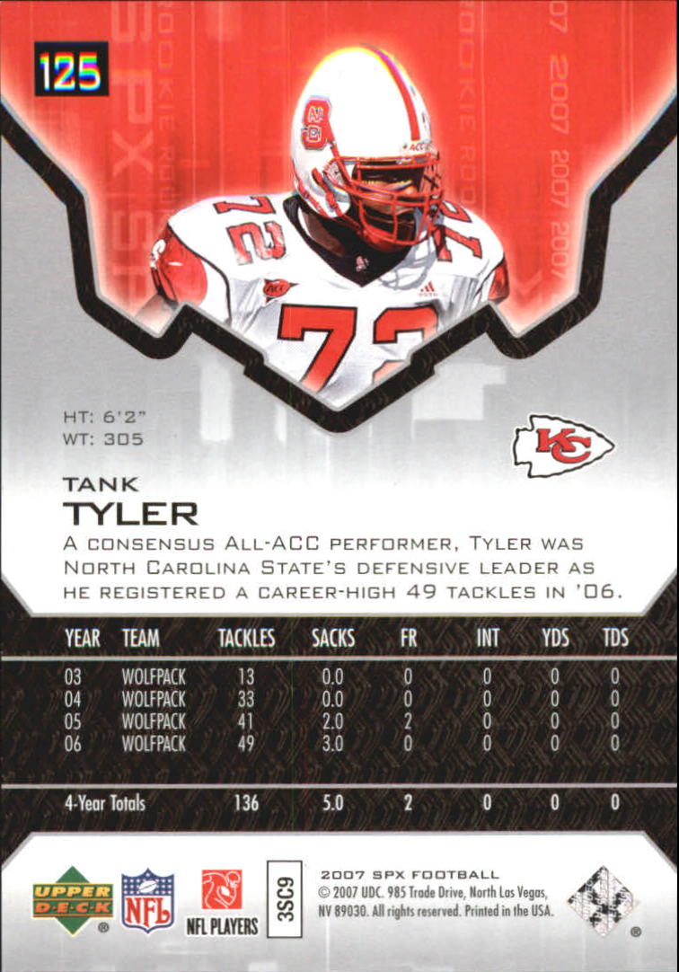2007 SPx Silver Holofoil Rookies #125 Demarcus Tank Tyler back image