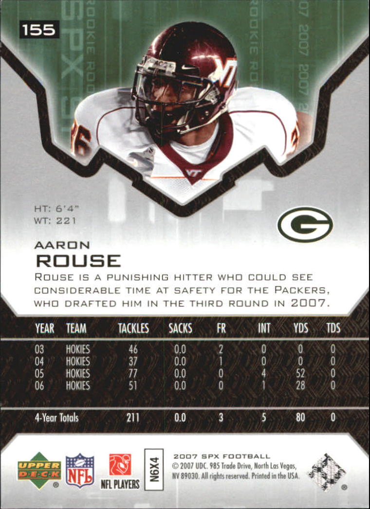 2007 SPx Silver Holofoil Rookies #155 Aaron Rouse back image