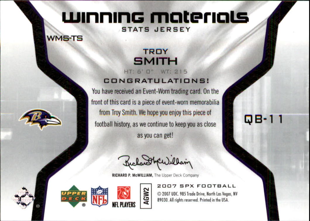 2007 SPx Winning Materials Stat #WMSTS Troy Smith back image