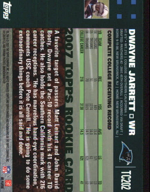 2007 Topps Chrome #TC202 Dwayne Jarrett RC back image