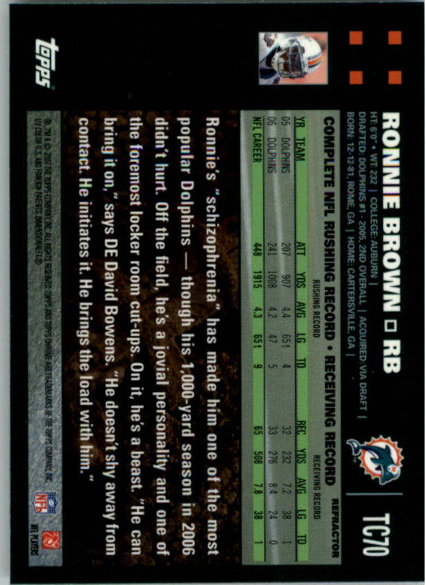 2007 Topps Chrome Refractors #TC70 Ronnie Brown back image