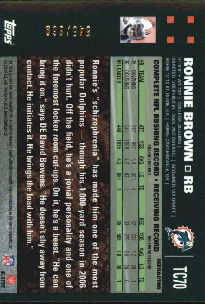 2007 Topps Chrome White Refractors #TC70 Ronnie Brown back image