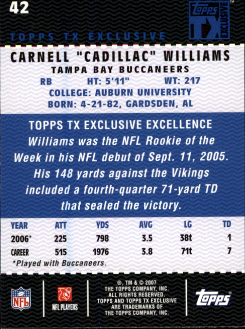 2007 Topps TX Exclusive #42 Cadillac Williams back image