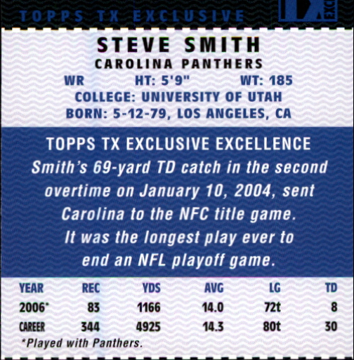 2007 Topps TX Exclusive #62 Steve Smith back image