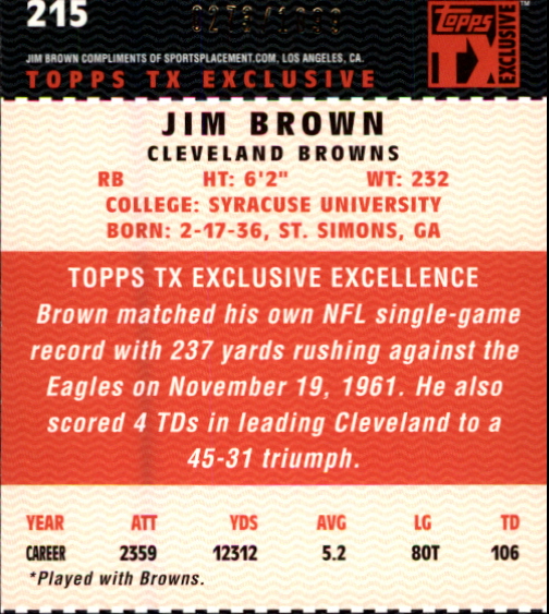 2007 Topps TX Exclusive #215 Jim Brown back image