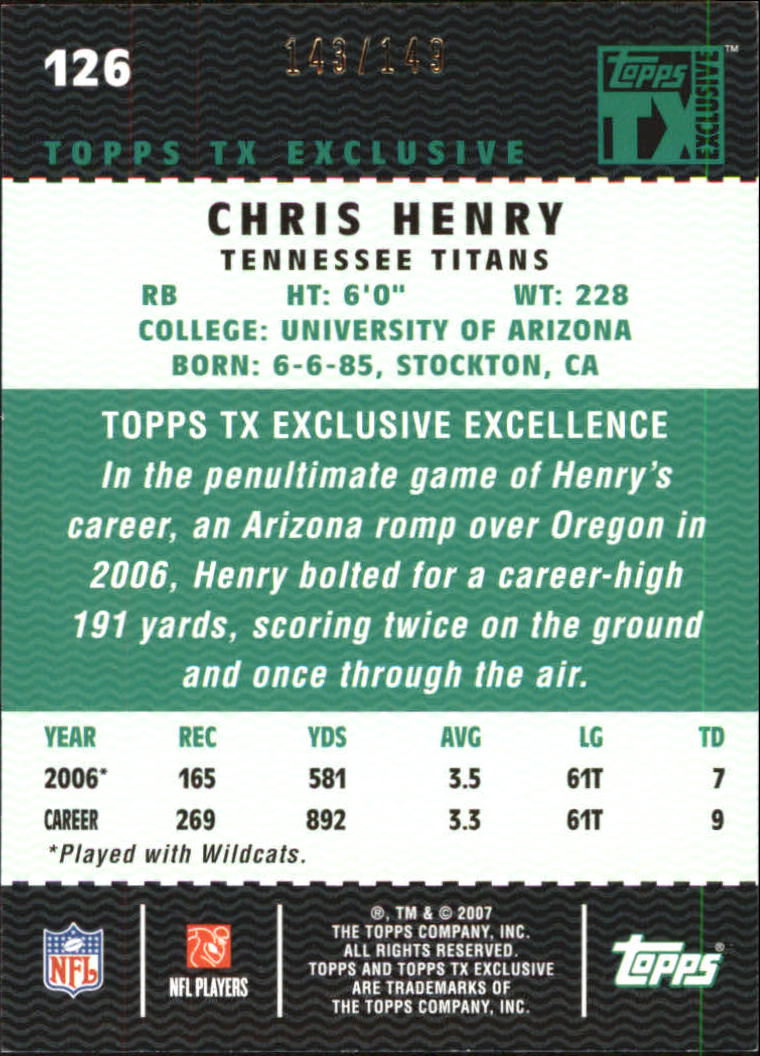 2007 Topps TX Exclusive Bronze #126 Chris Henry back image