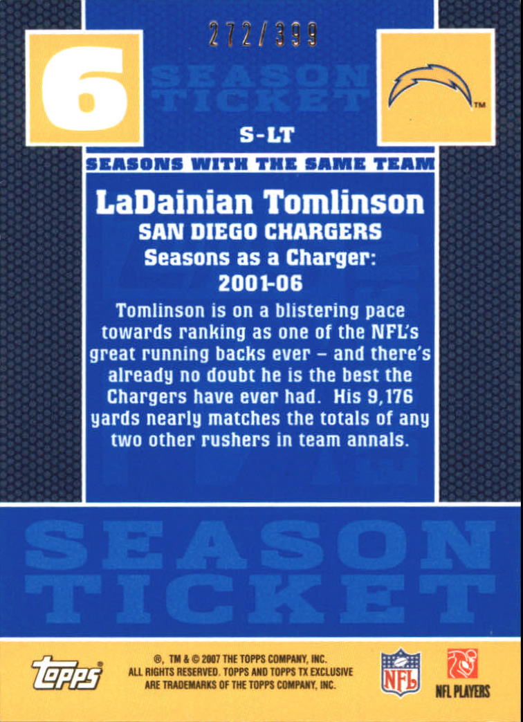 2007 Topps TX Exclusive Season Ticket #LT LaDainian Tomlinson back image
