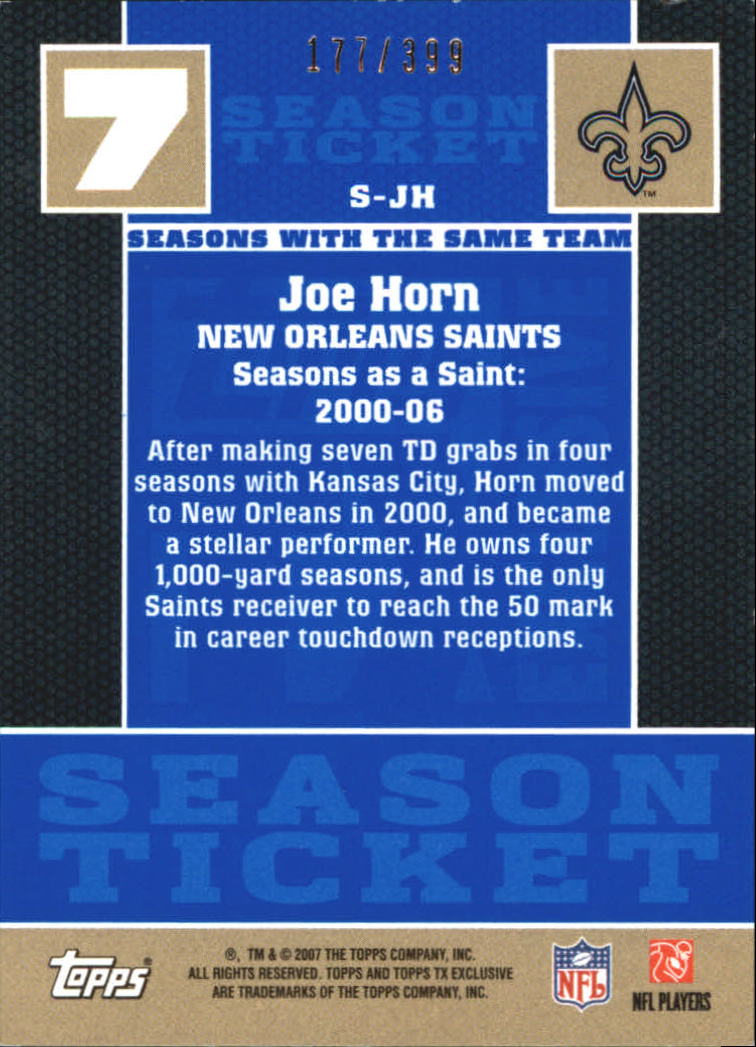 2007 Topps TX Exclusive Season Ticket #JH Joe Horn back image