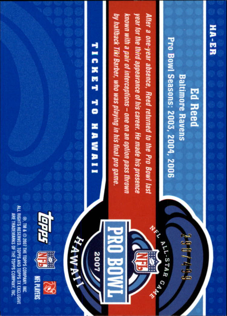 2007 Topps TX Exclusive Ticket to Hawaii #ER Ed Reed back image